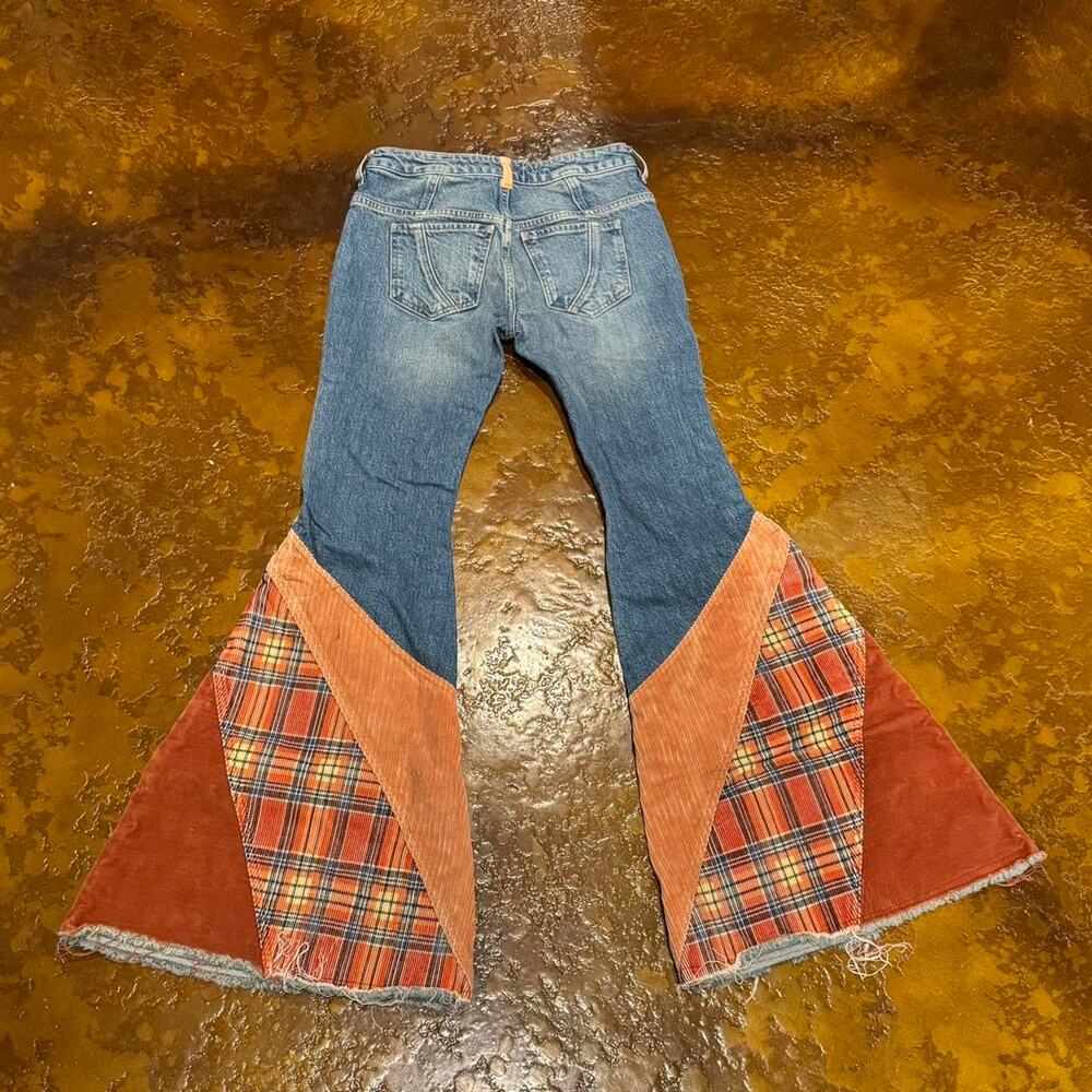 Orange Blue Patchwork Flare Jeans - image 5